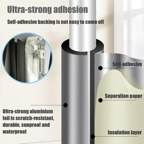 Miniatura 6 de Tubo de espuma de aislamiento de tubería - Aislamiento de tubería de agua para exteriores, tubo de aislamiento térmico de papel de aluminio 0.79