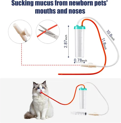 Miniatura 2 de REDDOUDOU Catéter de succión con extractor de moco estéril para cachorros recién nacidos, kit de alimentación de tubo de 8 FR rojo con jeringas