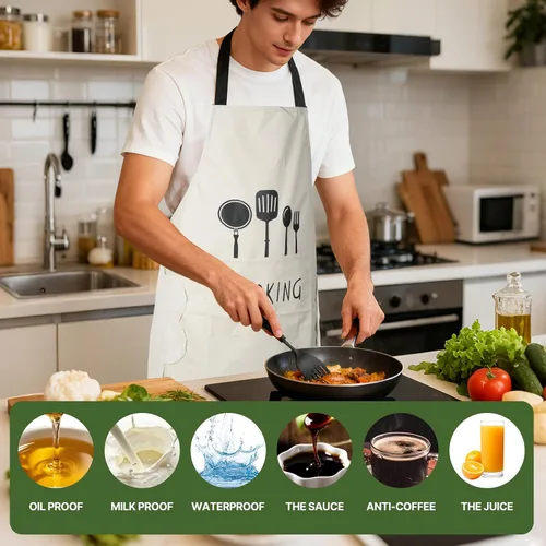 Miniatura 3 de DILLMAN Delantal de cocina para mujer con bolsillos para limpiar las manos, bolsillo grande, limpieza a mano, impermeable para cocinar y hornear
