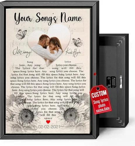 Miniatura 36 de H-DEWALL Regalos para marido de parte de la esposa, letras de canciones personalizadas con marco, discos de vinilo retro, decoración de pared