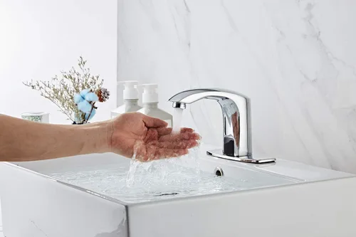 Miniatura 6 de Grifo automático para lavabo de baño con tapa de orificio, sensor de placa, sin contacto, grifo de tocador cromado de doble alimentación, manos Cromo