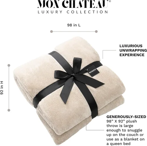 Miniatura 4 de Mon Chateau Haven - Manta reversible de franela de 98 x 92 pulgadas para sofá, cama tamaño Queen, lujosa manta de felpa ultrasuave de gran
