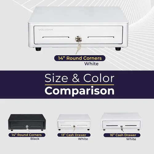 Miniatura 7 de Volcora Cajón de caja registradora para sistema de punto de venta (POS) con esquina redonda de 13 pulgadas, bandeja extraíble para monedas, 4 Blanco