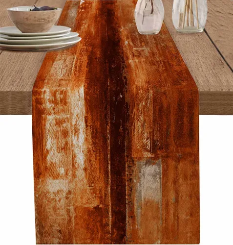 Camino de mesa naranja quemado, 120 pulgadas de largo, pinturas modernas al óleo, camino de mesa abstracto para cocina, comedor, bufandas, obra de