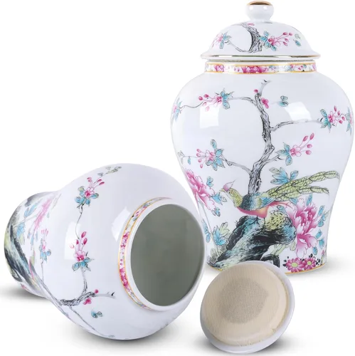 Miniatura 11 de XINGYAN Chinoiserie - Juego de 3 tarros de jengibre, porcelana china azul y blanca, tarro de almacenamiento decorativo para el hogar con tapa