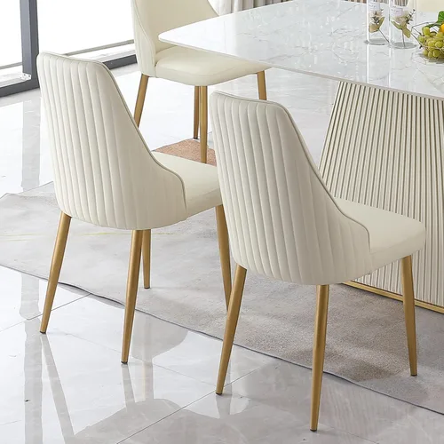 Miniatura 5 de Montary Juego de 2 sillas de comedor, modernas sillas de piel sintética color blanco crema con patas de metal dorado y respaldo ergonómico para sala