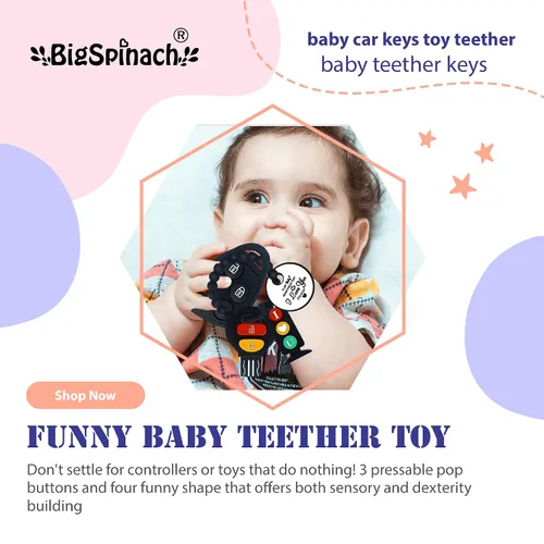 Miniatura 4 de BIGSPINACH Llaves de dentición para bebés, juguetes de 6 a 12 meses, juego combinado de mordedor gótico para automóvil, controlador remoto