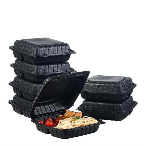 Miniatura 10 de FULING 100 unidades de contenedores desechables de plástico transparente con bisagras para llevar alimentos, 15 cm de ancho, envases desechables
