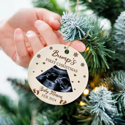Miniatura 5 de Agregar foto Adorno de cerámica de la primera Navidad del bebé 2025, imagen personalizada del primer árbol de adorno de Navidad del bebé, adorno