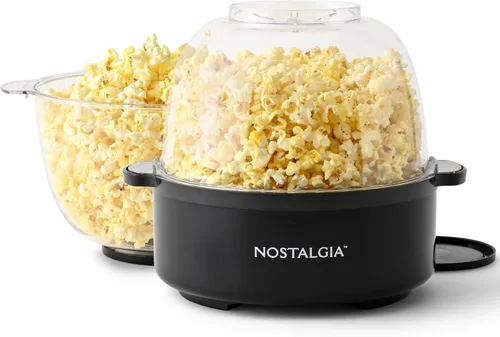 Nostalgia - Máquina de palomitas con mezclador antiadherente para 24 tazas de palomitas estilo teatro con aceite caliente - Tapa de doble uso y Negro