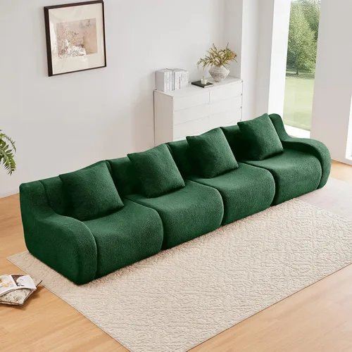 Miniatura 46 de Otomana de tela de peluche negra, moderno reposapiés modular sin hueso en una caja para sala de estar, cómodo diseño de asiento profundo,