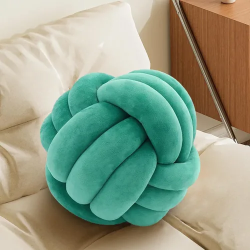 Miniatura 18 de Almohada Bola de Nudo Gris, Almohada Decorativa Hecha a Mano, Cojín Redondo Suave Anudado para Sofá y Dormitorio, Linda Decoración del Hogar