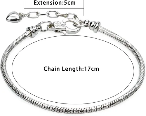 Miniatura 2 de tiggell Juego de 5 pulseras de cadena plateadas, cadena de serpiente con cierre de langosta en forma de corazón, pulsera de dijes europea