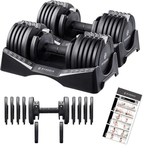 Miniatura 9 de ByZoom Fitness - Mancuerna ajustable de 12.5/25 libras – Unidad individual O juego de 2 – Peso ajustable 5-en-1 para gimnasio en casa, entrenamiento