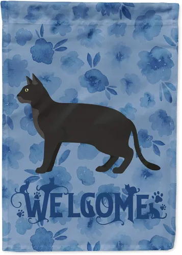 Miniatura 289 de Caroline's Treasures CK4813CHF - Bandera de bienvenida con gato abisinio azul, manga grande, para porche, para colgar en la pared, poliéster