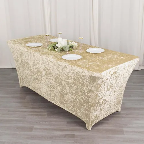 Miniatura 5 de Efavormart Cubierta de Mesa Rectangular Ajustada Elástica de Terciopelo Aplastado Beige de 6 pies