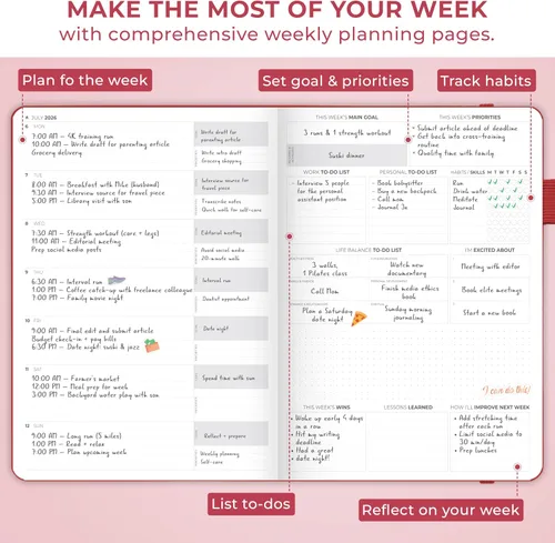 Miniatura 6 de Clever Fox Planner PRO Premium de enero de 2026 a enero de 2027 - Lujoso organizador semanal, mensual y presupuestario para productividad y alcanzar