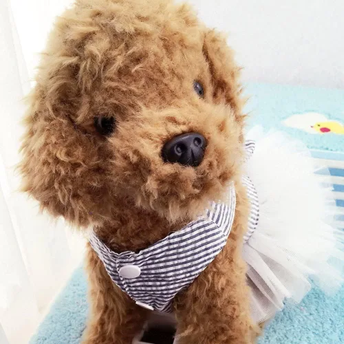 Miniatura 7 de Vestidos para Perros, Ropa de Mascota a la Moda, Vestidos de Princesa para Cachorros con Rayas y Malla (Azul, XS)