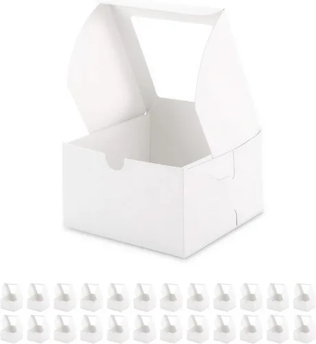 25 cajas blancas de panadería con ventana de 5 x 5 x 3.5 pulgadas, cajas de postre para ir con ventana, cajas de golosinas para panadería pequeña,