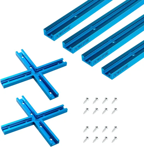 Miniatura 11 de POWERTEC Tope abatible para valla de 3 pulgadas para sierra de mesa, sierra ingletadora y prensa de taladro, accesorios de riel en T