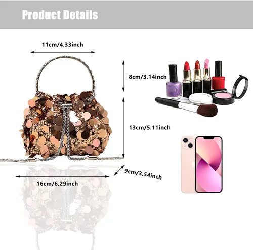Miniatura 3 de pfoosnd Bolso de mano de noche con lentejuelas brillantes para mujer, bolso cruzado con purpurina para noche, boda, fiesta, baile de graduación