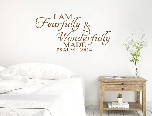 Miniatura 9 de 46 x 24 pulgadas, texto en inglés "I Am Fearfully and Wonderfully Made Salmo 139:14, Biblia cristiana, versículo bíblico, calcomanía de pared, mural