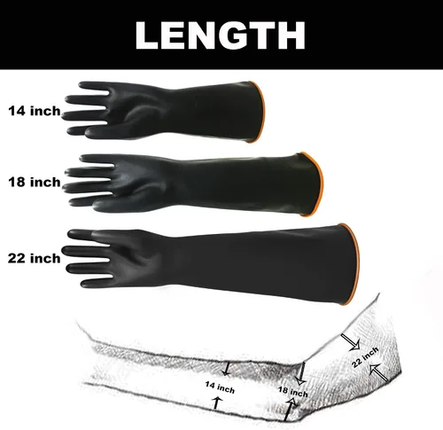 Miniatura 4 de Guantes de látex resistentes, 14, 18, 22 pulgadas, guantes de goma industriales impermeables para trabajo, color negro, talla XL