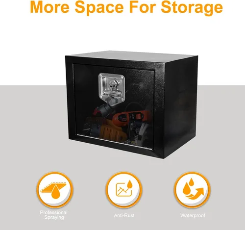Miniatura 5 de Caja de herramientas de acero para debajo del cuerpo del camión, organizador de caja de herramientas de 18 x 12 x 14 con cerradura y llaves