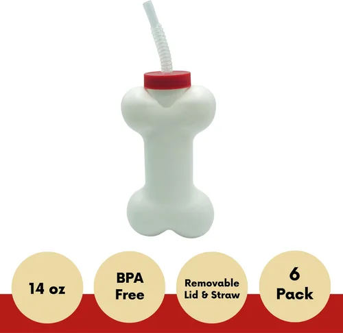 Miniatura 3 de 4E's Novelty Vasos de hueso para perros con popote (paquete de 6) de 14 onzas, suministros de fiesta de Paw Dog Patrol, decoraciones de fiesta