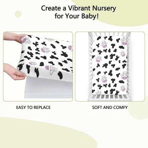 Miniatura 6 de Sábanas bajeras ajustables con temática de vaca, sábanas portátiles para minicuna de material ultra suave, sábana para colchón de cuna o sábana