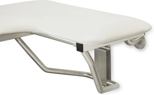 Miniatura 6 de Seachrome Asiento de ducha Lift-Assist, en forma de L, mano derecha, ADA, montaje en pared, acolchado blanco naugahído