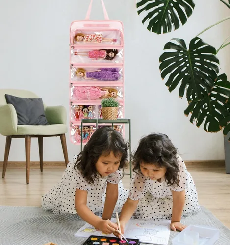 Miniatura 2 de JIANYA Bolsa de almacenamiento para muñecas, exhibición de juguetes, organizador de almacenamiento de transporte, vista clara, compatible con todas