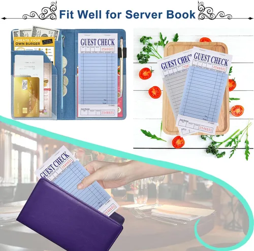 Miniatura 5 de Bloc de notas de servidor (paquete de 10) - 500 cheques de invitados en total - 1 parte de papel azul para cheques de invitados con recibo de azul