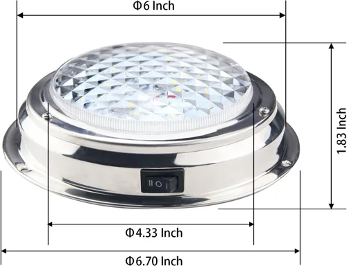 Miniatura 5 de Luz de cúpula de barco marino LED Luz de cabina de barco con interruptor Montaje en superficie de acero inoxidable 12 voltios 6.7 pulgadas (blanco)