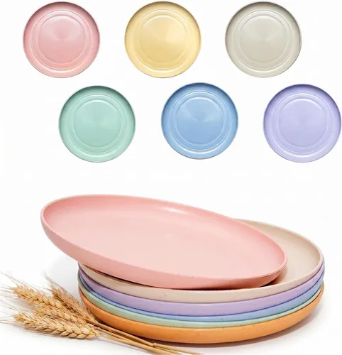 Miniatura 10 de SHECIPIN Paquete de 12 mini platos ligeros de paja de trigo de 6 pulgadas, juego de platos reutilizables aptos para lavavajillas y microondas