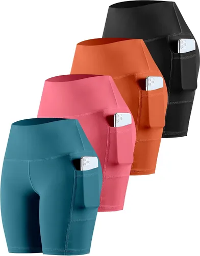 Miniatura 36 de CHRLEISURE - Pantalones cortos de ciclismo para mujer con bolsillos de licra, cintura alta, con control de abdomen para entrenamiento, yoga