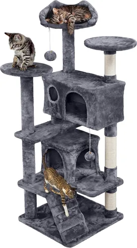 Miniatura 21 de Topeakmart Árbol para gatos de 54 pulgadas, torre para gatos con postes rascadores y percha para condominios grandes, muebles de casa con soporte