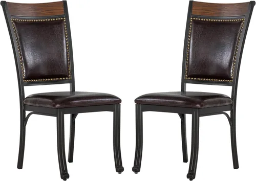 Powell Furniture Franklin - Juego de 2 sillas de comedor de metal y piel sintética con clavos acentuados en madera, color marrón oscuro