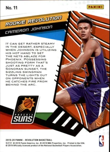 Miniatura 2 de 2019-20 Panini Revolution Rookie Revolution Basketball #11 Cameron Johnson Phoenix Suns Official NBA Trading Card (Scan Streaks are NOT on the card)