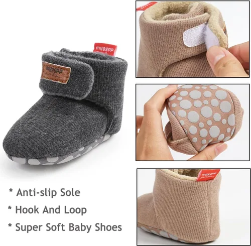 Miniatura 3 de TIMATEGO - Pantuflas tipo botines de felpa con suela antideslizante para recién nacidos, bebés, niños y niñas