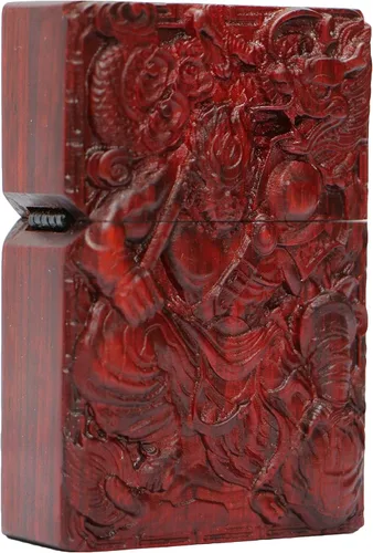 Miniatura 33 de Carcasa exterior de palisandro Huanghuali natural tallado para módulo Zippo (1000 brazos Avalokiteshvara de la diosa 3#)