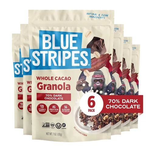 Miniatura 11 de Blue Stripes Granola de cacao entero con mantequilla de maní y plátano, 8 onzas