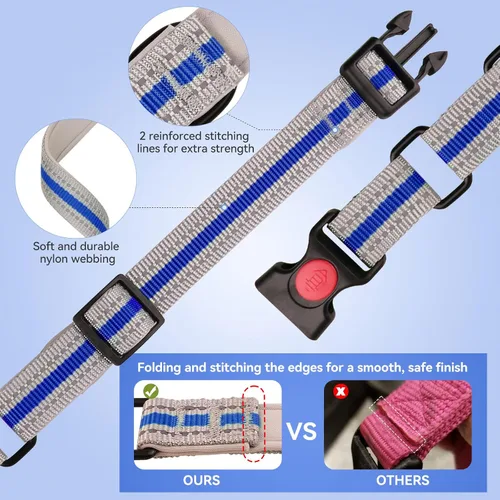 Miniatura 6 de Collar Martingala para perros, juego de collar y correa Martingala reflectante acolchado de neopreno suave con hebilla de seguridad, collar Azul