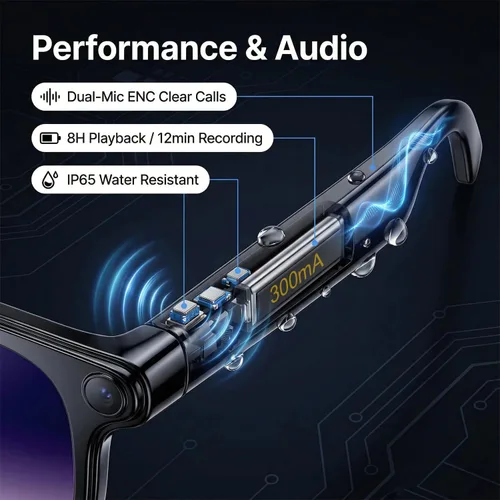 Miniatura 15 de Lentes inteligentes AI con cámara, gafas de cámara Bluetooth HD de 8 MP, gafas de sol de grabación de video 1080P para mujeres y hombres, traducción