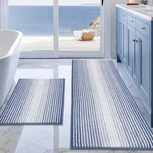 Miniatura 22 de BSICPRO Juegos de Alfombras y Tapetes para Baño, Juego de Alfombra de Baño de Felpilla Gruesa Absorbente de 2 Piezas Antideslizante, Tapetes Suaves