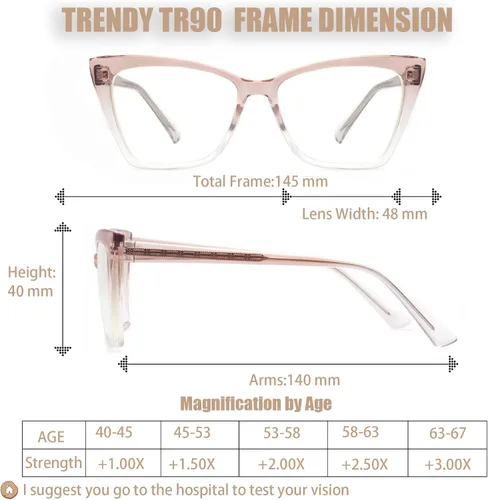 Miniatura 6 de Lentes de lectura de alta calidad para mujer, estilo Oprah, para lectura de computadora, anti luz azul, con marco irrompible TR90