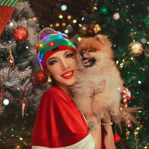 Miniatura 6 de SATINIOR 4 piezas de luces de Navidad, gorro de punto, gorro de Navidad con luces LED, sombrero de nieve LED, novedoso sombrero de invierno