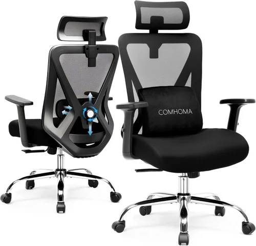 COMHOMA ErgoFlex-P26 - Silla de oficina ergonómica, grande y alta, 350 libras, con soporte lumbar adaptativo 3D y reposacabezas, silla de escritorio