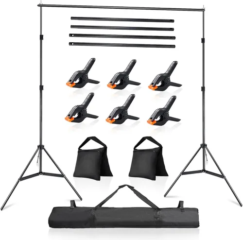 Kit de sistema de soporte de fondo ajustable para estudio fotográfico, 10 x 7 pies (ancho x alto), con bolsa de transporte