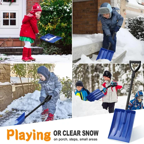 Miniatura 6 de Pala de nieve para niños, pala de nieve para niños pequeños, pala de plástico gruesa con mango de metal y agarre ergonómico en D, pala ligera de 32